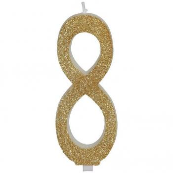 Vela Escarchada Oro Número 8, de 12.5 cm
