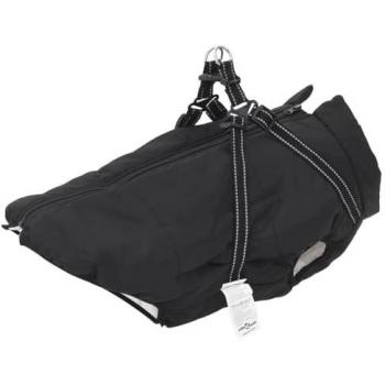 Abrigo para perro con arnés impermeable y reflectante negro 4XL