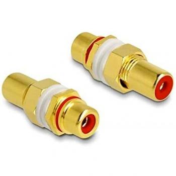 Adaptador de Audio RCA Hembra a Hembra con Anillo Rojo y Conexiones de Oro