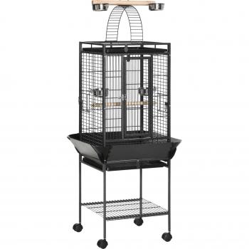 PawHut Jaula para Pájaros con Soporte y Ruedas 62,5x62,5x156 cm Gris