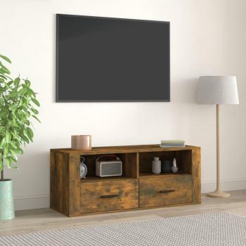 Mueble para TV de madera contrachapada roble ahumado 100x35x40 cm, Mueble de salón, Mesa de TV, color marrón
