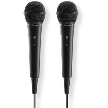 Micrófono Hama Karaoke con cable, unidireccional, jack 3,5 mm, set de 2 unidades, color negro