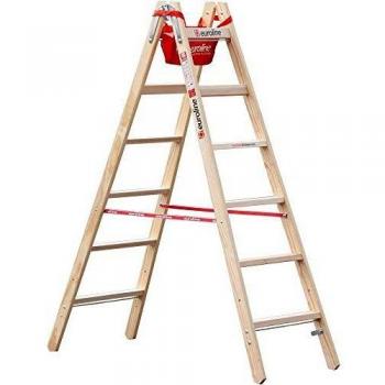 Escalera de Madera 2x5 con Ancho de Peldaño Comfort y Gancho para Cubo