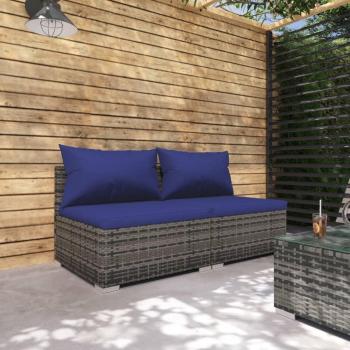 Conjunto de 2 PCs sofás de jardín con cojines de polyrattan gris