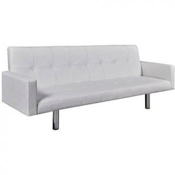 vidaXL Sofá Cama con Reposabrazos de Cuero Artificial Blanco Sillón Extendible
