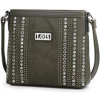 Lois - Bolso Bandolera de Mujer. Cuero PU con Remaches. pequeño y cómodo. Elegante Bonito diseño Casual Ideal para Diario. 94444, Color Oliva