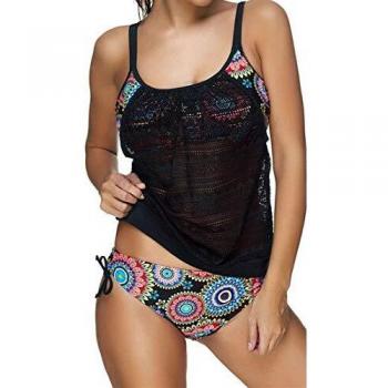 Ocean Plus Mujer Tankini de Malla Acolchada y Colorida con Calzoncillos Bikini Conjunto de Rayas Traje de Baño de Dos Piezas Ropa de Playa