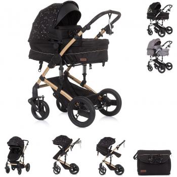 Carrito de bebé Chipolino Camea 2 en 1 dúo convertible con bolso, mosquitero y portavasos Negro
