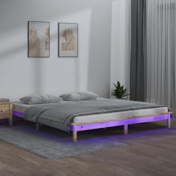 Estructura de cama doble con LED de madera maciza 140x190 cm