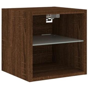 Mueble TV Multimedia de Pared con Luces LED RGB y Estante de Vidrio, Roble, 30 x 28,5 x 30 cm