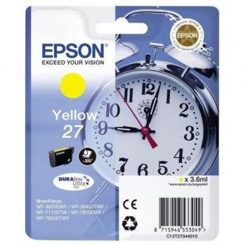 Epson C13T27044012 Cartucho de Tinta DURABrite Ultra Ink No. 27, Amarillo, 3.6ml, Hasta 300 Páginas para WorkForce WF-3620DWF