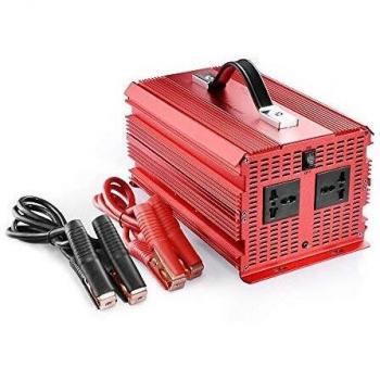 BESTEK Inversor 12v a 220v 2000w Onda Sinusoidal Modificada Transformador de 12V a 220V Pico Potencia 4600w con 2 Enchufes Universal con 4 Pinzas de Cocodrilo para Conexión a la Batería