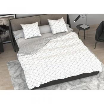 Funda Nórdica Reversible Triángulos 180-270x260 + 2 Fundas 60x60, 100% Microfibra, Gris/Blanco