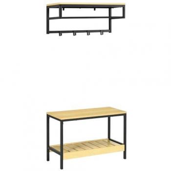 HOMCOM Muebles de Entrada 2 en 1 con Perchero de Pared y Banco Zapatero Recibidor Moderno con 4 Ganchos, 1 Barra y 1 Estante para 3 Pares de Zap