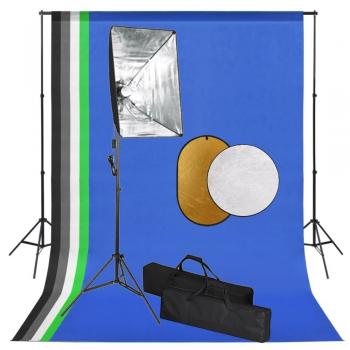 Kit de Estudio Fotográfico Día y Noche con Luces Softbox, Fondo y Reflector - Fácil de Configurar y Usar
