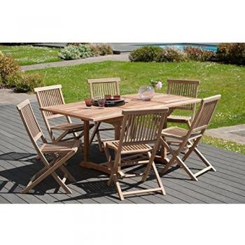 Conjunto de jardín en teca JAVA con mesa rectangular extensible 120/180x90 cm y 6 sillas