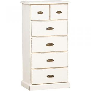 Cajonera Country de Madera Maciza de Tilo con Acabado Blanco Envejecido 63x41x120 cm