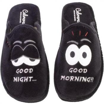 CABRERA 2869 Zapatillas de casa descalza de hombre negro ojos 623