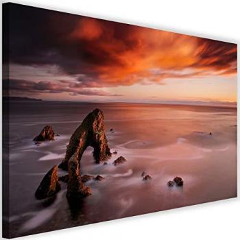 Impresión en lienzo Feeby, Cielo naranja junto al mar 60x40 rosa