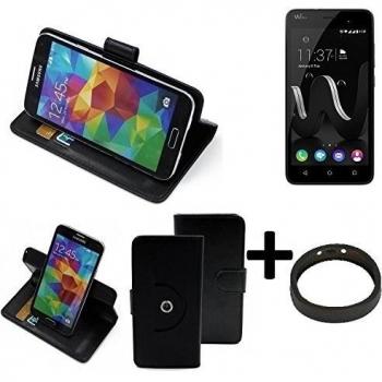 TOP SET: 360° Funda Smartphone para Wiko Jerry, negro + anillo protector | Función de stand Caso Monedero BookStyle mejor precio, mejor funcionamiento - K-S-Trade