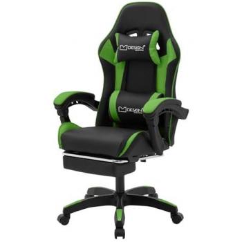 Silla Gaming Ergonómica Verde con Reposapiés, Reposabrazos y Cojín Lumbar ML-Design