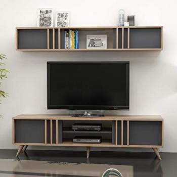 Minar by Home Mania Mueble de televisión con Estante Bren-L. 180 cm. Altura: 48 cm. Gris Antracita