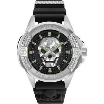 Philipp Plein The $Kull Watch - Men's Analogue Quartz Watch, Gents High-Conic Design, Black Strap, Titan Silver Case, One Size