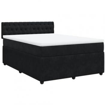 Cama box spring con colchón terciopelo negro 140x190 cm
