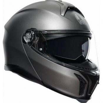 AGV Casco Modular Tourmodular Solid Mplk - Casco modular, color gris, diseño aerodinámico, sistema de ventilación avanzado, visera anti-rayaduras, interior desmontable y lavable, cierre micrométrico