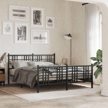 Cama solar sin Materum con Pediera Black Metal 160x200 cm, Estructura de cama cabecero y estribo metal negro 160x200 cm Vidaxl Negro