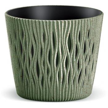 Macetero Verde con Depósito Eco Wood Prosperplast 18.9x18.9x16.5cm 3L, colección SANDY ROUND