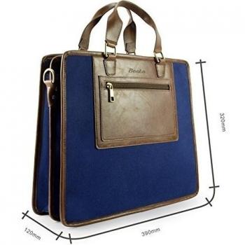 Lona de algodón Becko Crazy-Horse PU cuero Maletín para portátil Macbook Air Pro Retina Ultrabook Netbook bolsa de transporte de/funda blanda de pantalla, Blue 2 in 1 Briefcase