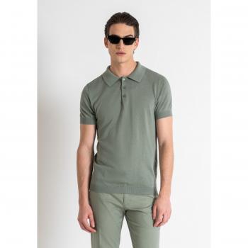 Polo Verde Slim Fit De Hilado Suave Y Ligero Liso