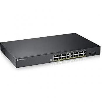 Zyxel Switch PoE Gigabit de 24 puertos | Gestión inteligente | Montaje en rack | 24 puertos PoE+ con presupuesto de 170 vatios y 2 puertos SFP | VLAN, IGMP, QoS | Garantía de por vida [GS1900-24HP]