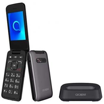 Alcatel 3026 - Teléfono móvil de fácil uso con tapa y base para cargar, botón SOS, Cámara 2MP con flash, teclas grandes, Gris metálico [Versión ES/PT]