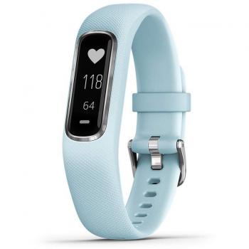 Garmin vivosmart 4, Activity and Fitness Tracker w/ Pulse Ox and Heart Rate Monitor, Silver with Light Blue Band