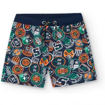 Bermuda de niño de felpa estampado con cordón de ajuste
