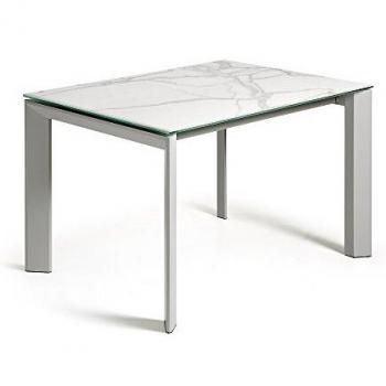 Mesa extensible Axis porcelánico acabado Kalos Blanco patas gris 120 180 cm