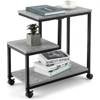 Mesita Auxiliar Moderna Costway con Ruedas, 3 Niveles, 60 x 30 x 59 cm, Color Gris y Negro