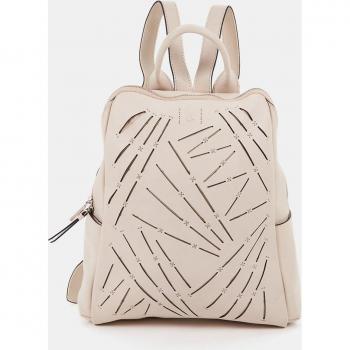 Mochila de piel troquelada en beige con cierre cremallera