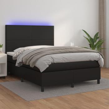Cama box spring suave con colchón y LED negro 140x190 cm de cuero sintético