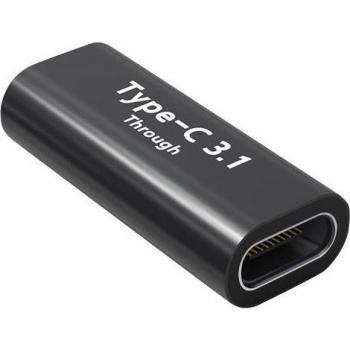 Adaptador de extensión USB-C hembra a USB-C hembra compacto negro con transferencia rápida y carga óptima