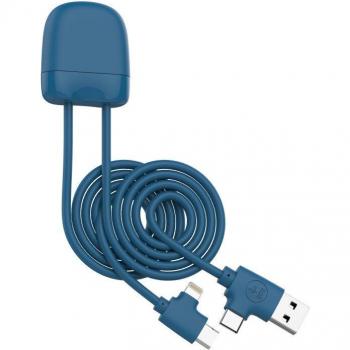 Cable Multi-Conector Eco-Responsable 4 en 1 USB A, USB C y Lightning 1m Azul