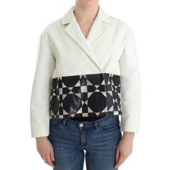 Cropped Leather Jacket - White and Black, Andrea Pompilio, Size IT40/S