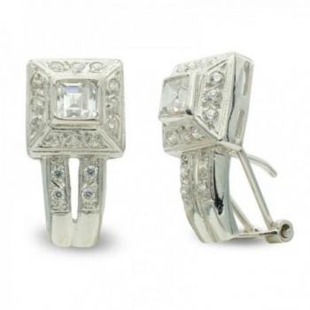 Pendientes Inmaculada Romero Omega Oro Blanco 18k con Circonita Cuadrada y Redonda de 19mm