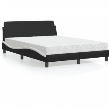 Cama con colchón de cuero sintético negro y blanco 120x200 cm