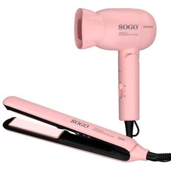Set de Viaje Sogo 2 en 1 - Plancha y Secador de Pelo 1500w Rosa