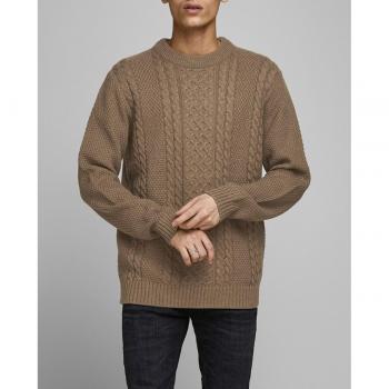 JACK&JONES Chaleco de Punto para Hombre 23347, Jersey Marrón con Cuello Caja