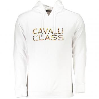 Cavalli Class White Cotton Hoodie Sweatshirt for Men - 3XL with Logo Print