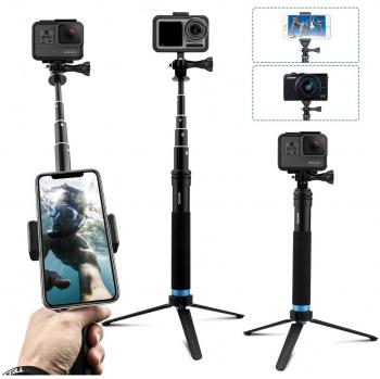 AuyKoo Palo Selfie Stick para Gopro, Mini Soporte de trípode para cámara acción, Monopie de empuñadura para GoPro Hero 7/6/5/4/3, Fusion, Session, DJI OSMO Action Camara